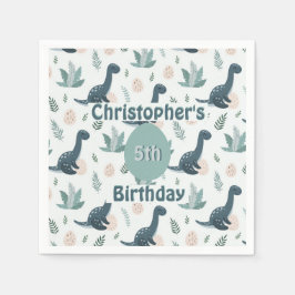Servilleta De Papel Dinosaurio verde azul con follaje y huevos