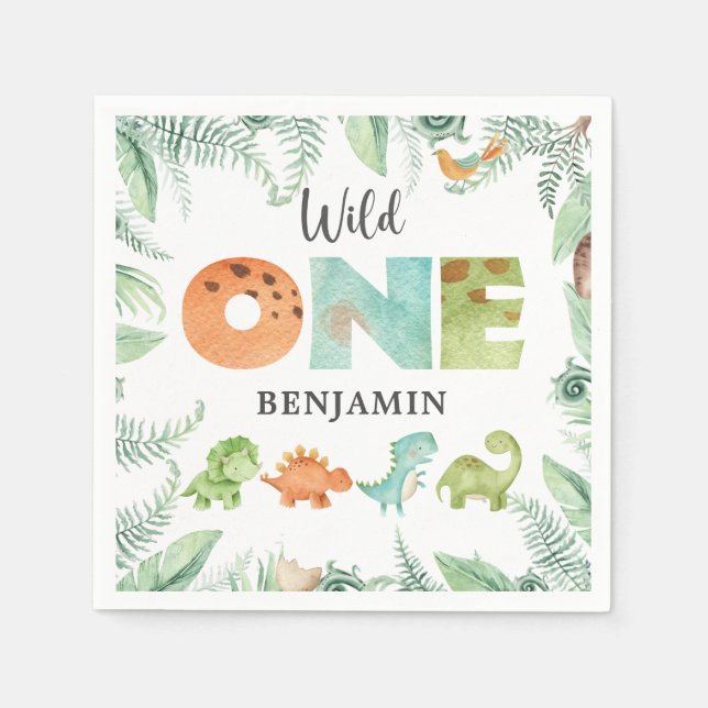 Servilleta De Papel Dinosaurios Wild Baby Shower Napkins (Anverso)