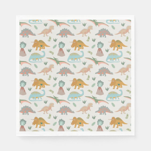 Servilleta De Papel Dinosaurs Kids Hand Drawn Boho Dinosaur Pattern (Anverso)