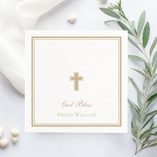 Servilleta De Papel Dios Bendiga Niño Bautizado Cruz de Oro