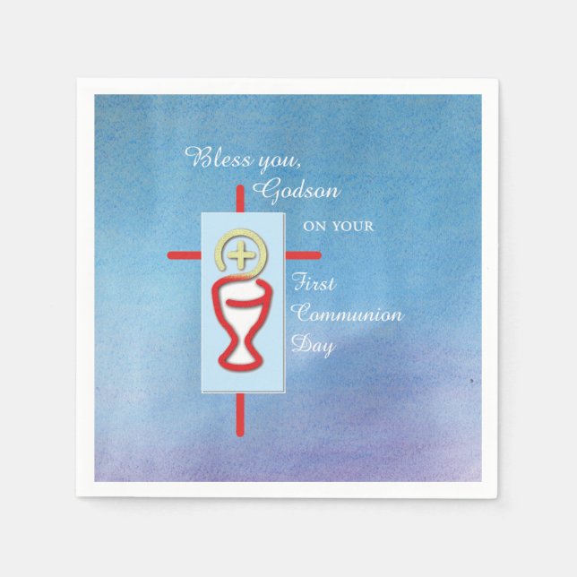 Servilleta De Papel Dios, primera comunión sagrada, azul (Anverso)