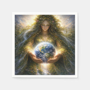 Servilleta De Papel Diosa Gaia sosteniendo suavemente el planeta Tierr