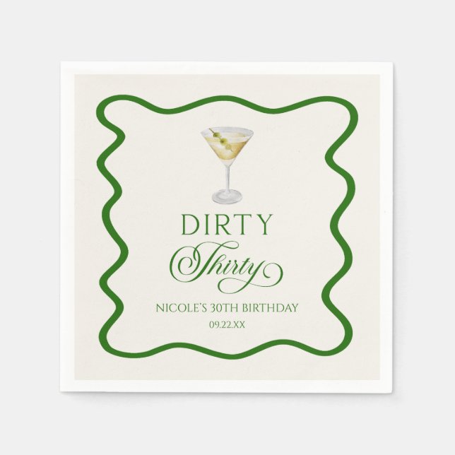Servilleta De Papel Dirty Thirty Dirty Martini Birthday Party (Anverso)