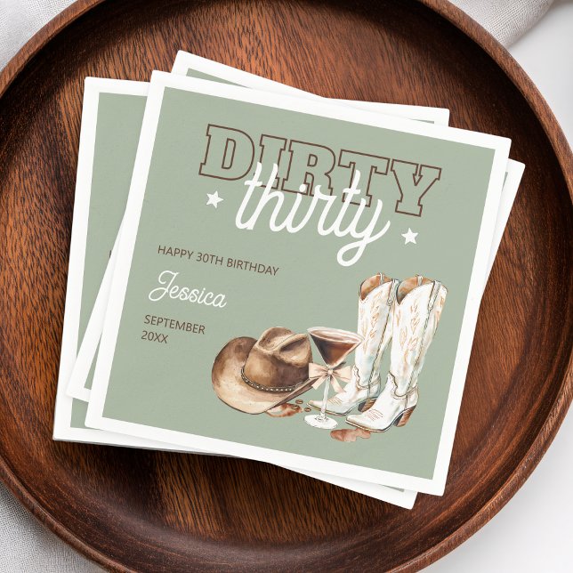 Servilleta De Papel Dirty Thirty Rodeo Sage Green 30 Fiesta de cumplea (Dirty Thirty Rodeo Sage Green 30th Birthday Party Napkins)