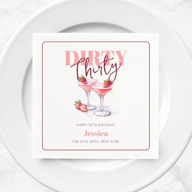 Servilleta De Papel Dirty Thirty Strawberry Martini 30 cumpleaños (Dirty Thirty Strawberry Martini 30th Birthday Napkins)