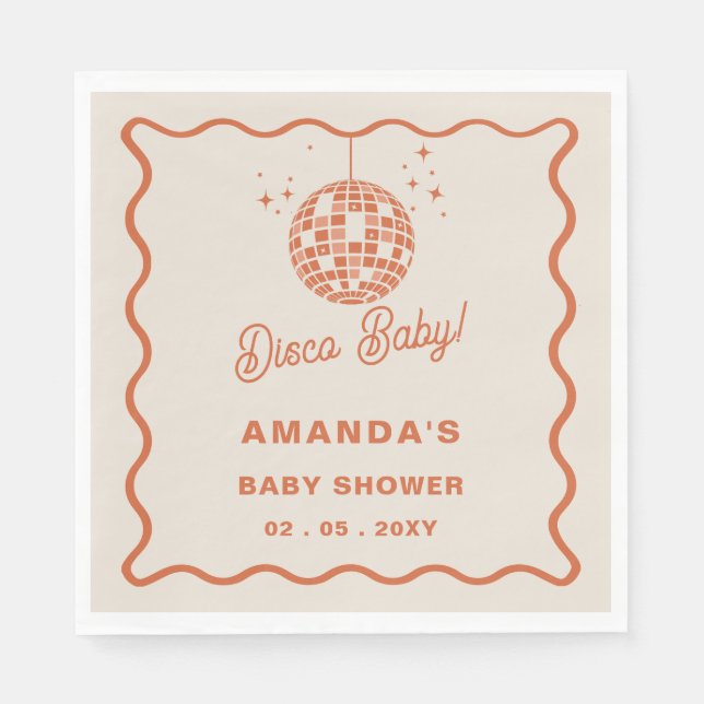 Servilleta De Papel Disco Baby Retro Groovy Disco Baby Shower (Anverso)