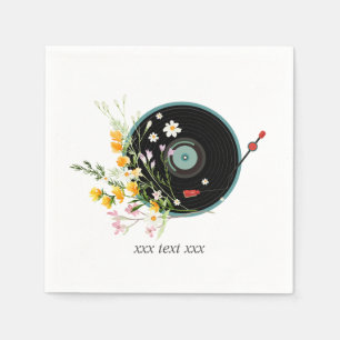 Servilleta De Papel Disco de vinilo, música antigua rústica, flores,
