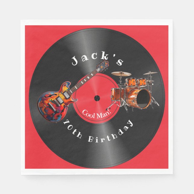 Servilleta De Papel Disco Retro Vinilo Música Rock Guitarra (Anverso)