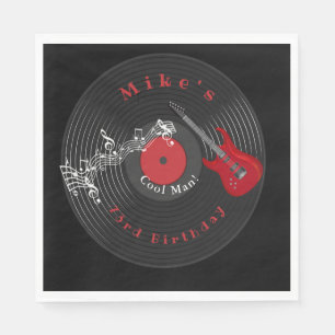 Servilleta De Papel Disco Retro Vinilo Música Rock Guitarra Roja
