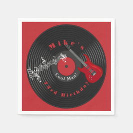Servilleta De Papel Disco Retro Vinilo Música Rock Guitarra Roja