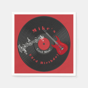 Servilleta De Papel Disco Retro Vinilo Música Rock Guitarra Roja