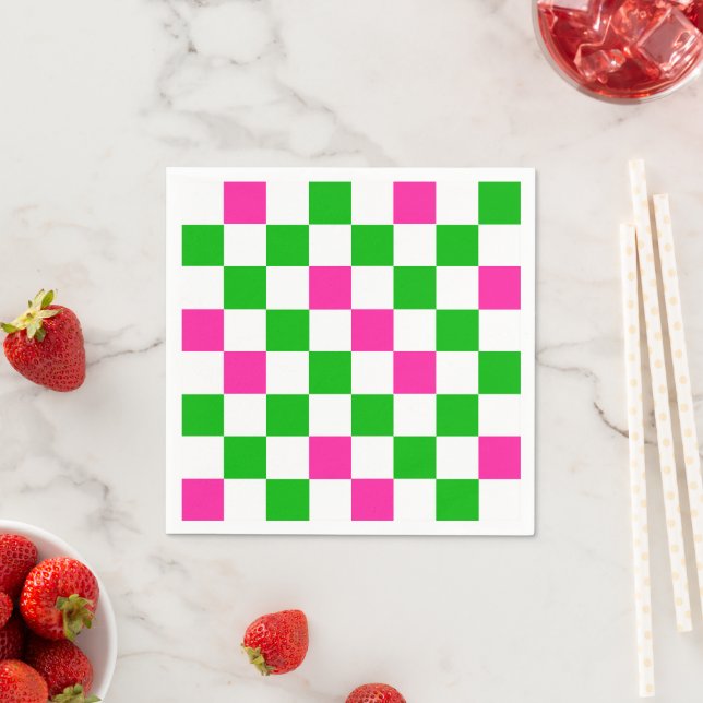 Servilleta De Papel Diseño a cuadros rosa blanco verde (In situ)