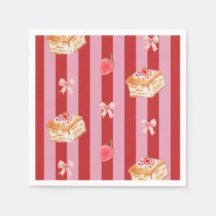 Servilleta De Papel Diseño a rayas rosadas y rojas con patrón de paste