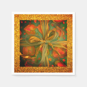 Servilleta De Papel Diseño actual de purpurina verde rojo arco del cor