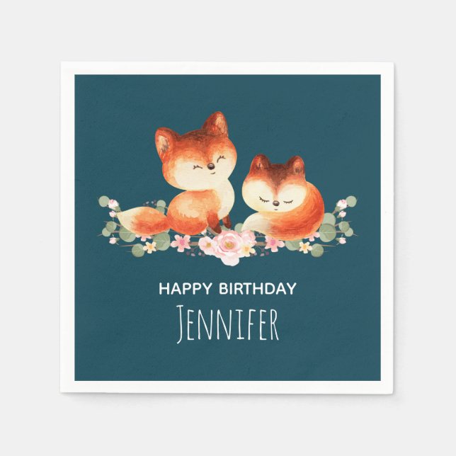 Servilleta De Papel Diseño acuático de 2 zorros rojos pequeños (Anverso)