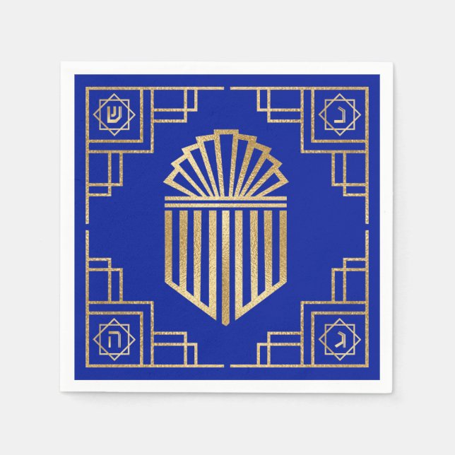 Servilleta De Papel Diseño Art Deco Chanukkah Blue and Gold (Anverso)