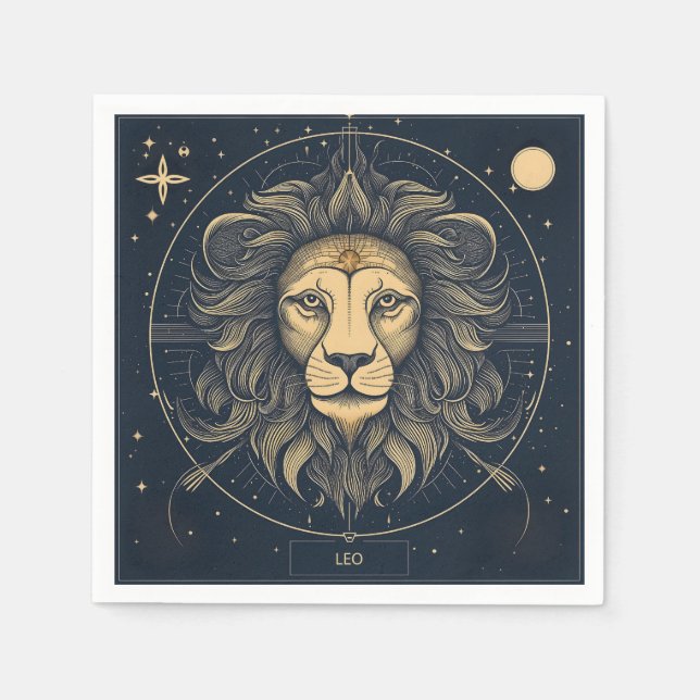 Servilleta De Papel Diseño Astrológico Golden Leo Zodiac (Anverso)