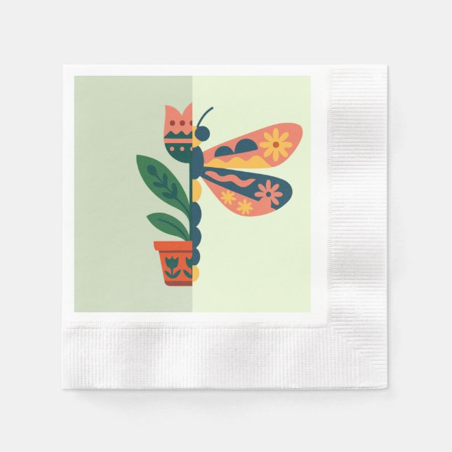 Servilleta De Papel Diseño caprichoso de libélula floral (Anverso)
