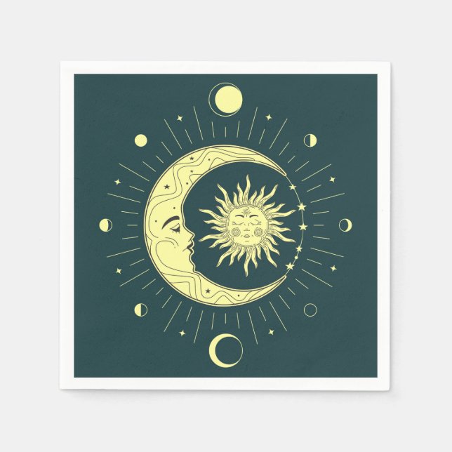 Servilleta De Papel Diseño celeste solar y lunar con fases lunares (Anverso)