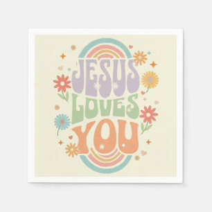 Servilleta De Papel Diseño cristiano retro pastel “Jesús te ama” –