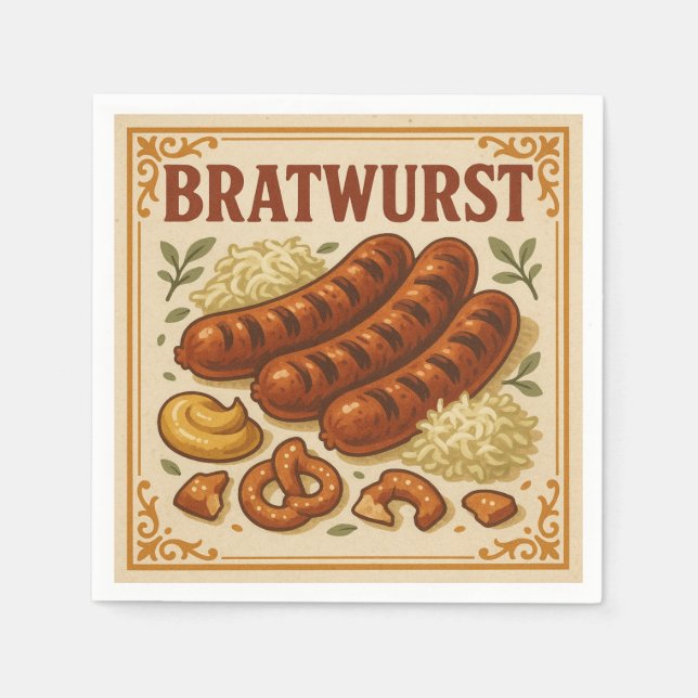 Servilleta De Papel Diseño cuadrado (Bratwurst, estilo retro) para EE. (Anverso)