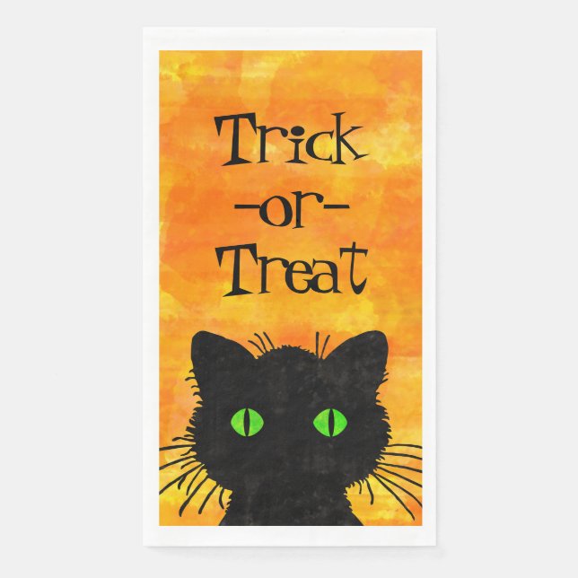 Servilleta De Papel Diseño de acuarela de Halloween para gato negro de (Anverso)