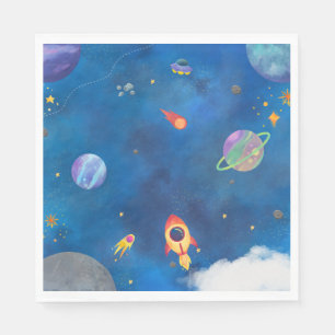 Servilleta De Papel Diseño de acuarela espacial - Azul oscuro