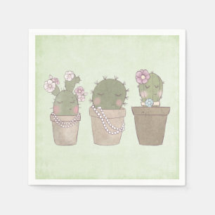 Servilleta De Papel Diseño de Acuarela Trío de Cactus Sonrientes