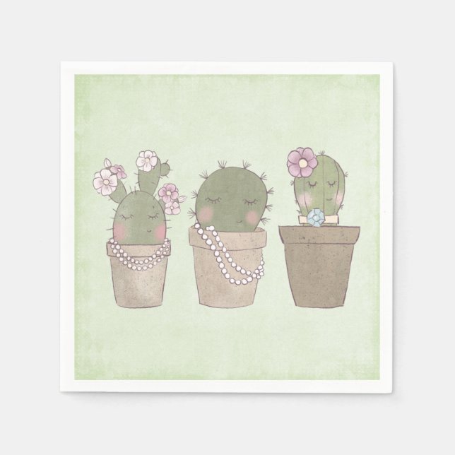 Servilleta De Papel Diseño de Acuarela Trío de Cactus Sonrientes (Anverso)