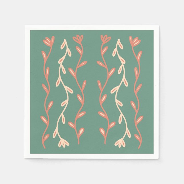 Servilleta De Papel Diseño de algas verdes y rosas (Anverso)