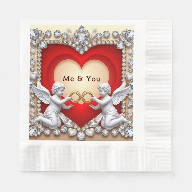 Servilleta De Papel Diseño de Anillo de Corazón de Ángel para Decoraci (Anverso)