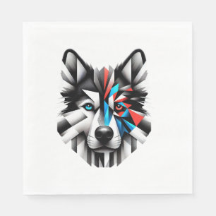 Servilleta De Papel Diseño de Arte Moderno Cara de Husky Geométrico