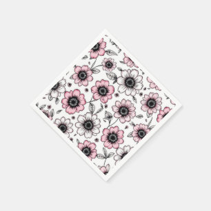 Servilleta De Papel Diseño de boceto de flores y hojas rosadas
