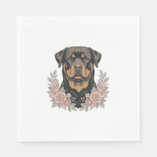 Servilleta De Papel Diseño de camiseta de retrato floral de Rottweiler