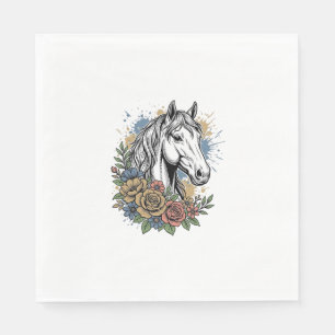 Servilleta De Papel Diseño de camiseta vectorial floral de caballo gra