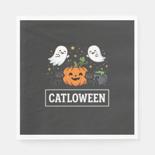 Servilleta De Papel Diseño de Catloween Gato Fantasma Lindo Halloween_