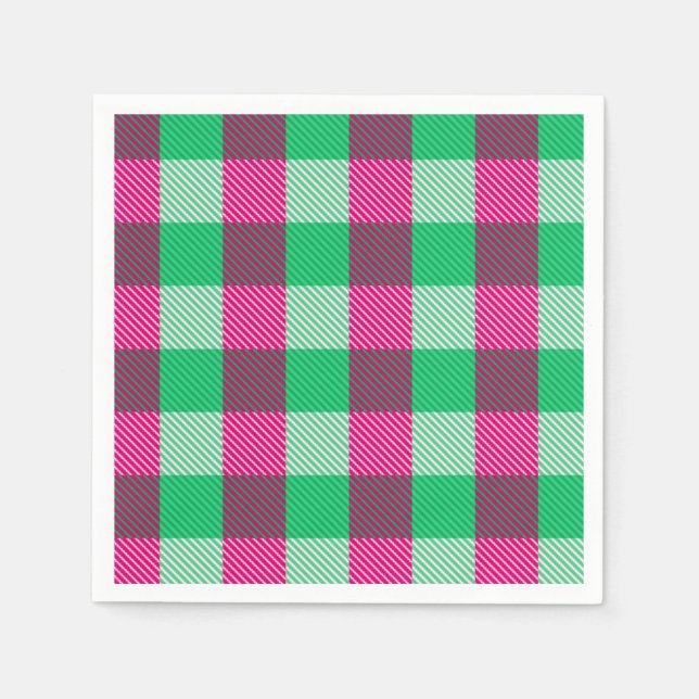 Servilleta De Papel Diseño de cheques de Gingham verde rosa (Anverso)