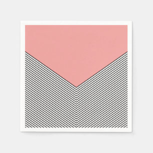 Servilleta De Papel Diseño de chevron negro y blanco y triángulo rosa