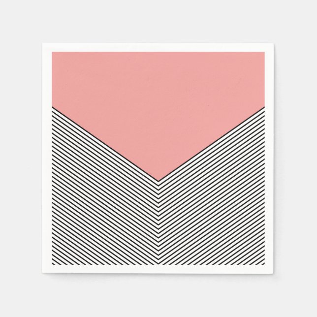 Servilleta De Papel Diseño de chevron negro y blanco y triángulo rosa (Anverso)