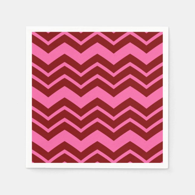 Servilleta De Papel Diseño de Chevron Zigzag Rojo Granate Rosa  (Anverso)