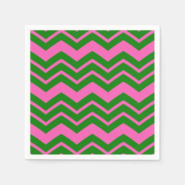 Servilleta De Papel Diseño de Chevron Zigzag Verde Rosa (Anverso)