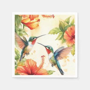 Servilleta De Papel Diseño de colibrí acuarela y flores