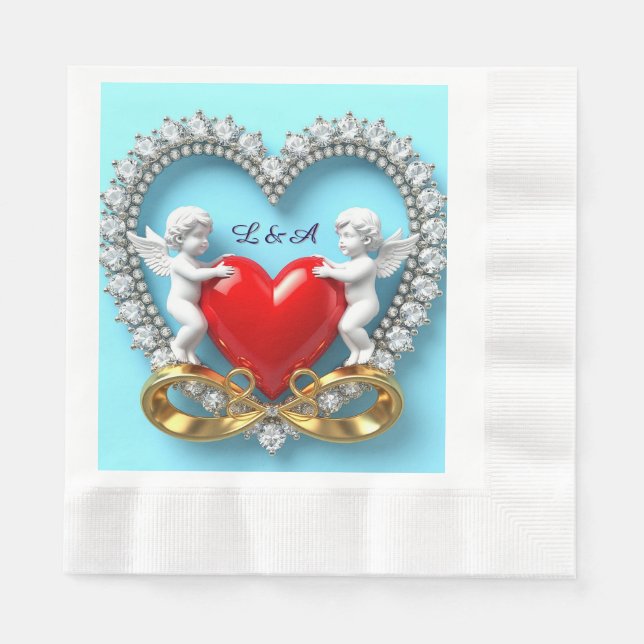 Servilleta De Papel Diseño de Corazón Romántico (Anverso)
