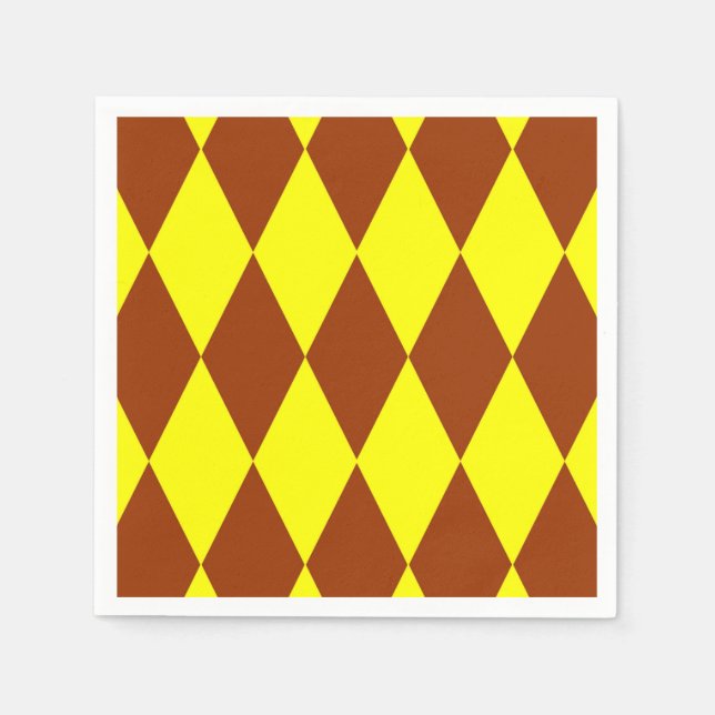 Servilleta De Papel Diseño de cuadros arlequín amarillo marrón (Anverso)