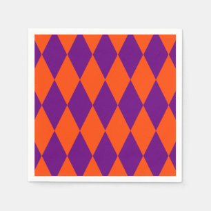 Servilleta De Papel Diseño de cuadros arlequín naranja y púrpura