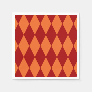 Servilleta De Papel Diseño de cuadros arlequín rojo y naranja