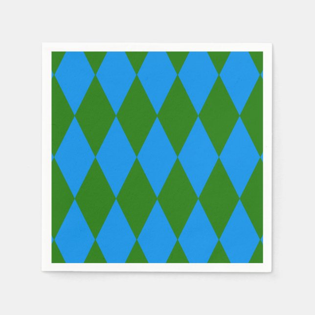 Servilleta De Papel Diseño de cuadros de arlequín azul verde (Anverso)