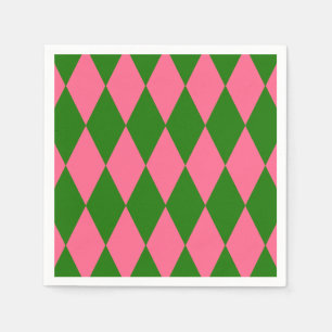 Servilleta De Papel Diseño de cuadros de arlequín rosa y verde