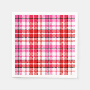 Servilleta De Papel Diseño de cuadros escoceses blanco rojo rosa