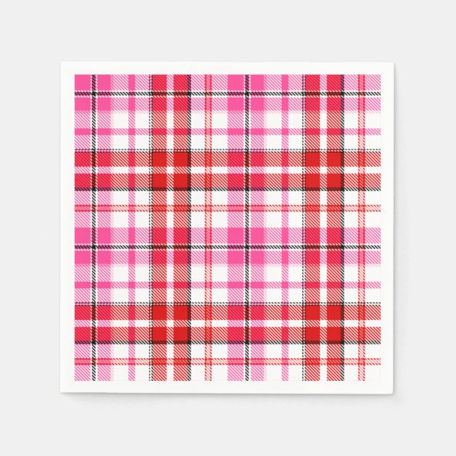 Servilleta De Papel Diseño de cuadros escoceses blanco rojo rosa (Anverso)